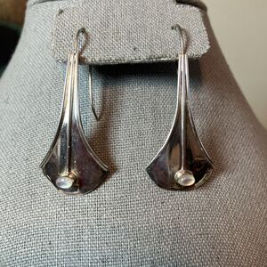VTG Artisan 925 Sterling Silver Drop Earrings With Stone Art Deco Style Calalily